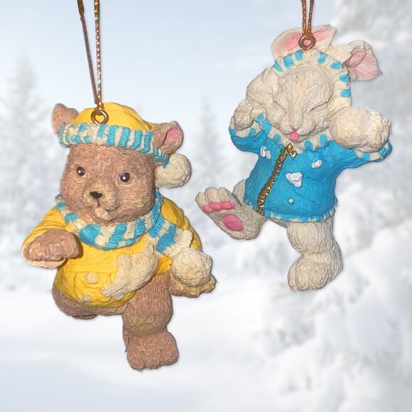 EUC Teddy Bear & White Rabbit Hanging Ornaments - Holiday/Christmas Figurines - Picture 2 of 3